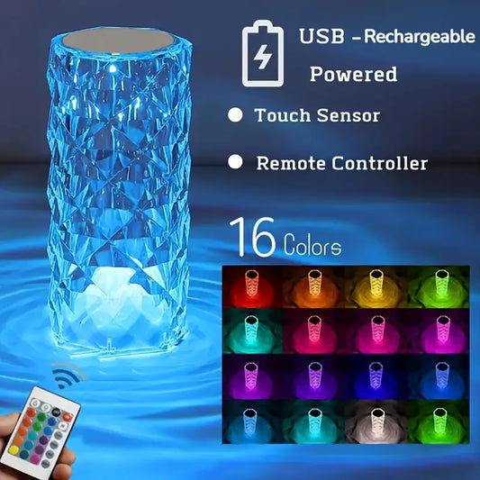 Crystal Lamp,16 Color Changing Rose Crystal Diamond Table Lamp,USB Rechargeable
