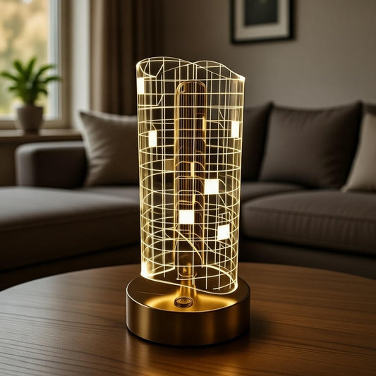 LED Rechargeable Crystal Night Lamp - Modern Spiral Design with Transparent Shade & Gold Accents for Decorative Home Lighting