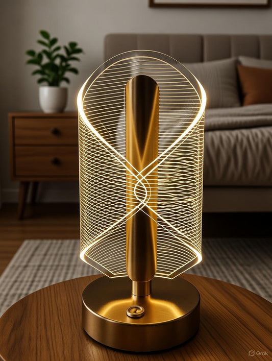 Table lamp,3D Acrylic LED rechargeabl Night Lamp with Gold Base