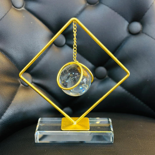 Modern Hanging Crystal Sphere Showpiece - Golden Geometric Frame Decorative Table Accent