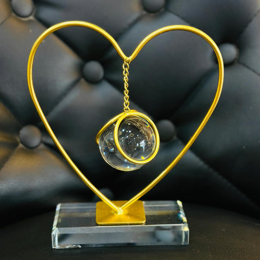Golden Heart Crystal Sphere Showpiece