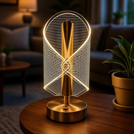 Table lamp,3D Acrylic LED rechargeabl Night Lamp with Gold Base