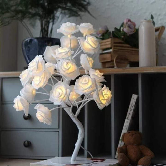 Flower table lamp white and pink color