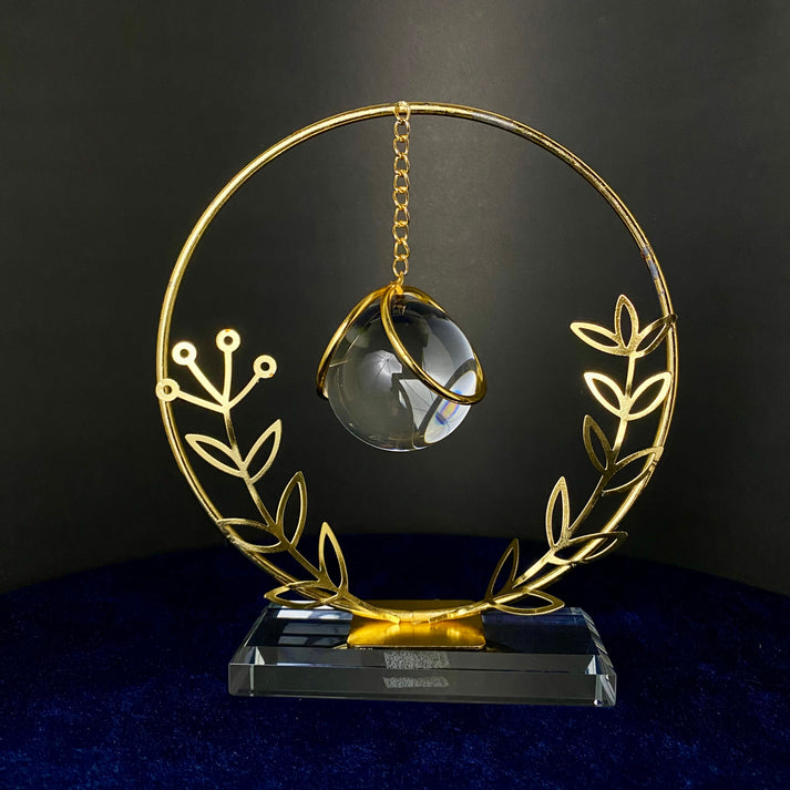 Golden Floral Circle Crystal Showpiece