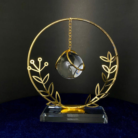 Golden Floral Circle Crystal Showpiece