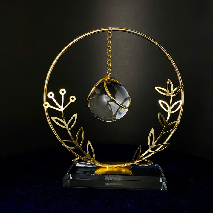 Golden Floral Circle Crystal Showpiece