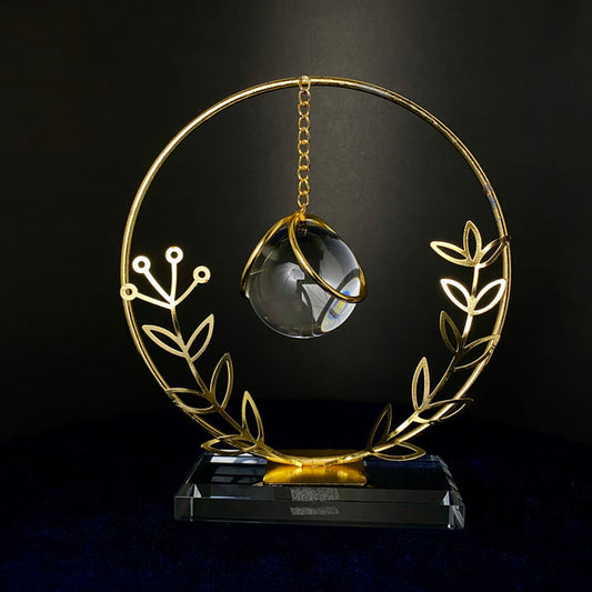 Golden Floral Circle Crystal Showpiece