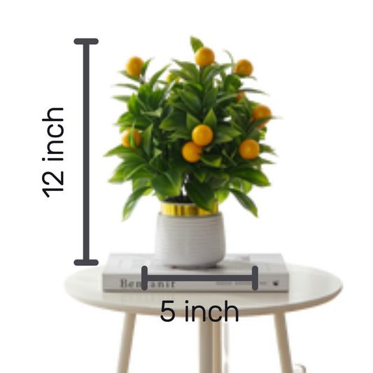Artificial Flower with Pot – 12 Inch Decorative Plant for Home and Office Décor - (Lemon)