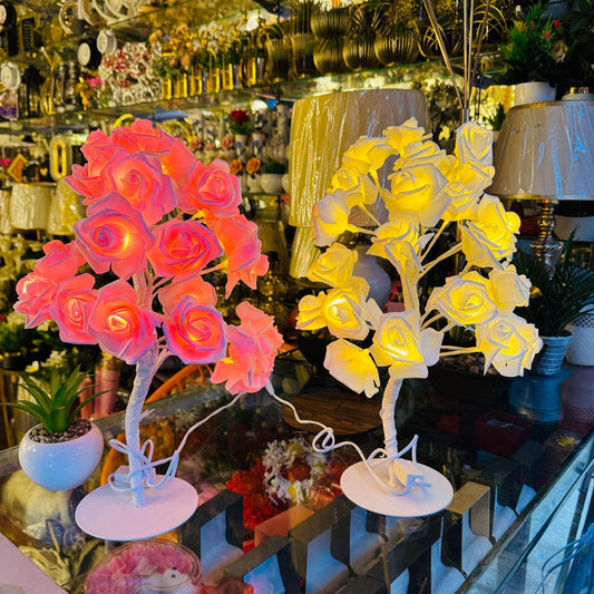 Flower table lamp white and pink color