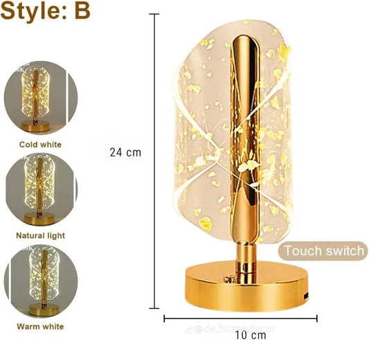 Golden Crystal Rechargeable LED Touch Lamp – Adjustable Brightness, USB-C Charging
