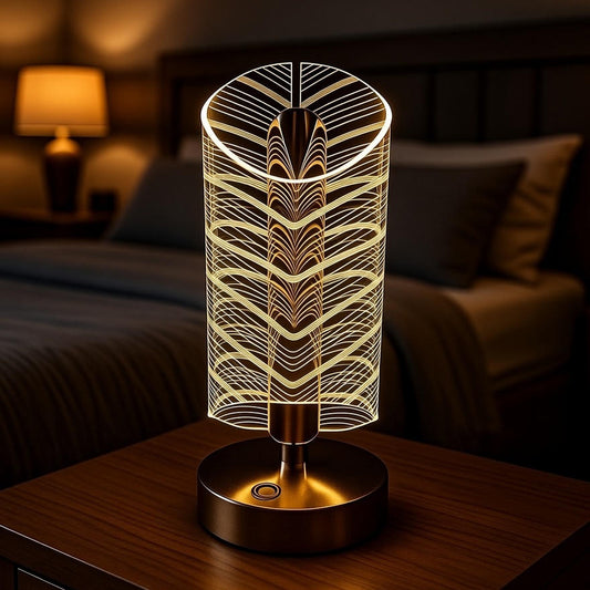 Modern LED Rechargeable Table Lamp with Transparent Crystal Shade & Gold Accents