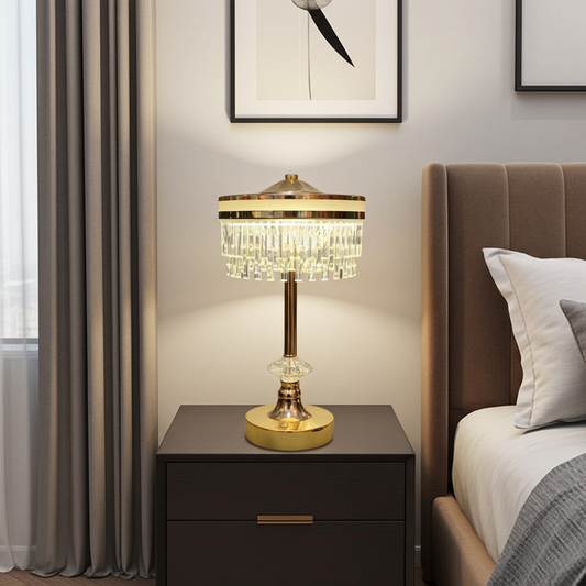 Crystal Rechargeable LED Table Lamp – 18 Inch Luxury Gold Design