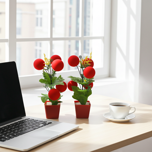 Artificial Flower with White Pot – Mini Decorative Plant for Home & Office Table Décor