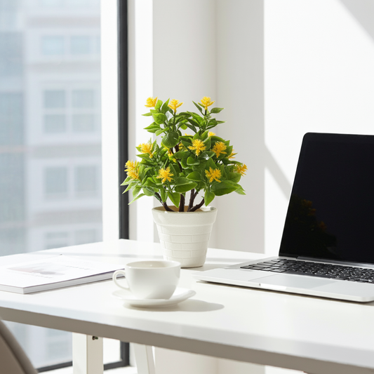 Artificial Flower Pot – 10 Inch Decorative Yellow Plant for Home and Office Table Decoration