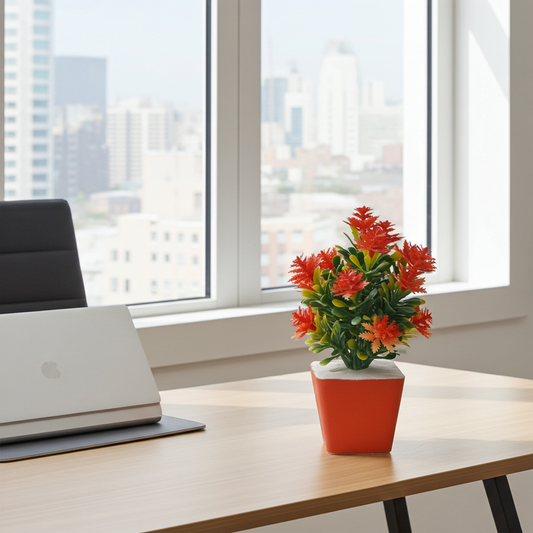 Artificial Flower with Pot – 6Inches height Decorative Plant for Home and Office Décor