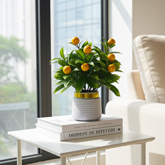 Artificial Flower with Pot – 12 Inch Decorative Plant for Home and Office Décor - (Lemon)