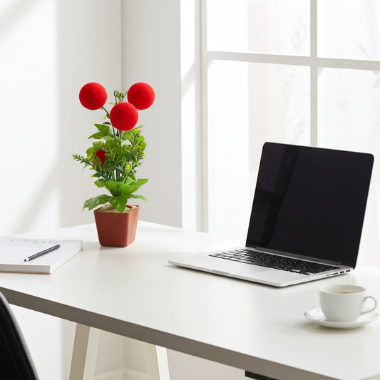 Artificial Flower with White Pot – Mini Decorative Plant for Home & Office Table Décor