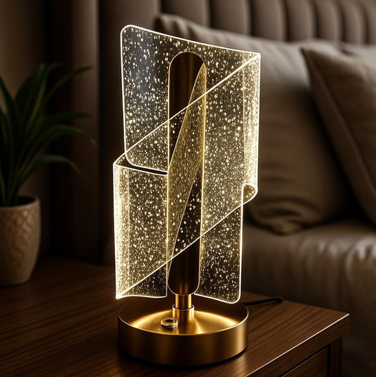 Modern LED Rechargeable Crystal Table Lamp – Gold Accents
