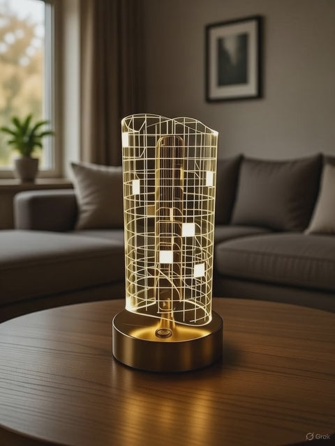 LED Rechargeable Crystal Night Lamp - Modern Spiral Design with Transparent Shade & Gold Accents for Decorative Home Lighting