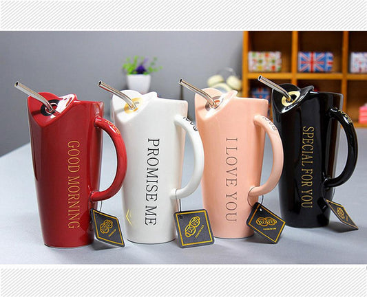 Ceramic Coffee Mug with Steel Straw - 480ml