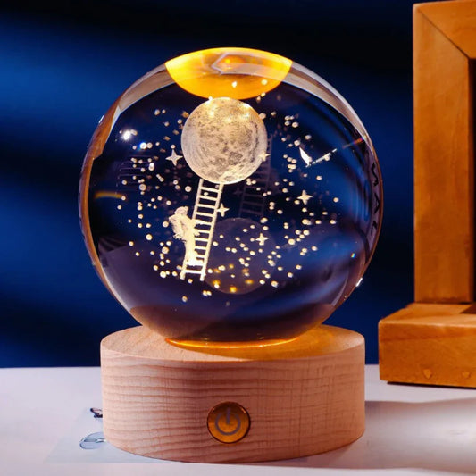 3D Crystal Ball Lamp USB LED Night Light Creative Gift Galaxy Planet Saturn Moon Lamp For Home Decor